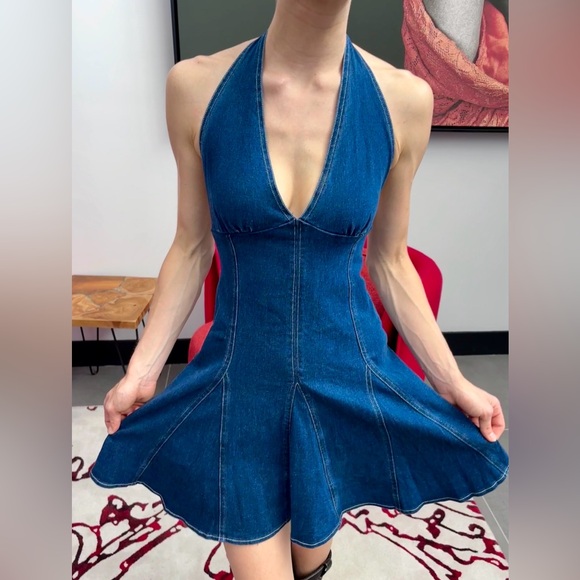 Denim Halter Mini Dress - Picture 2 of 10